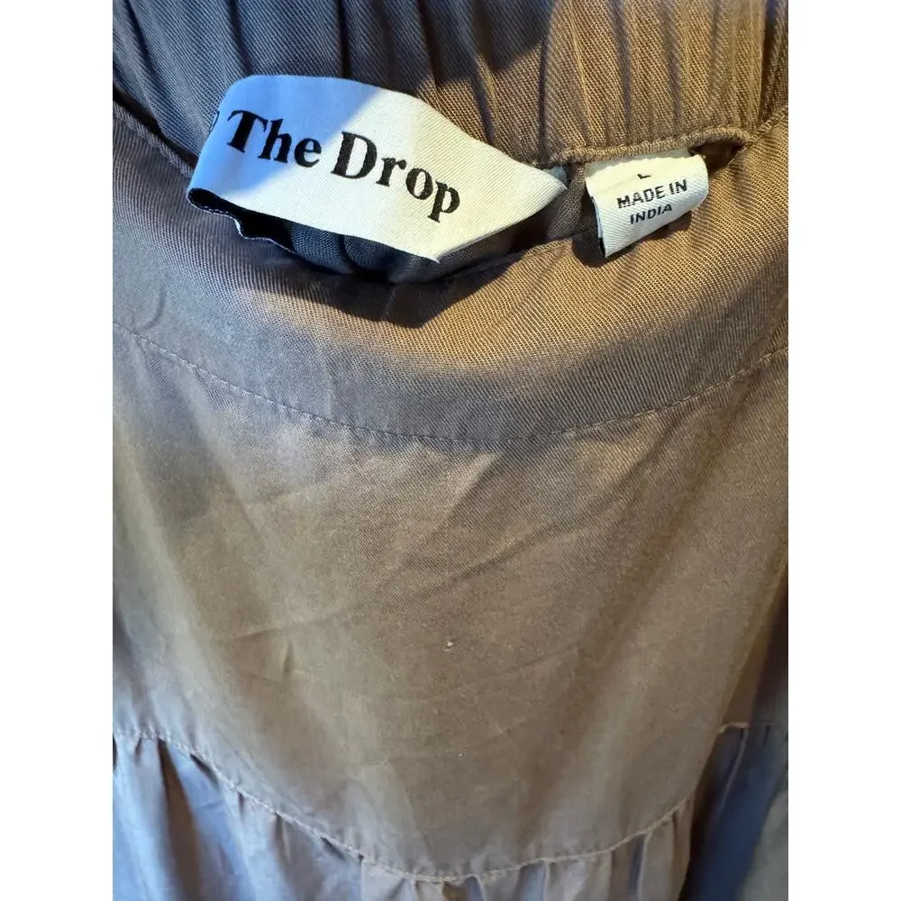 The Drop Taupe Tiered Maxi Dress Women’s Large Sleeveless Cotton Blend